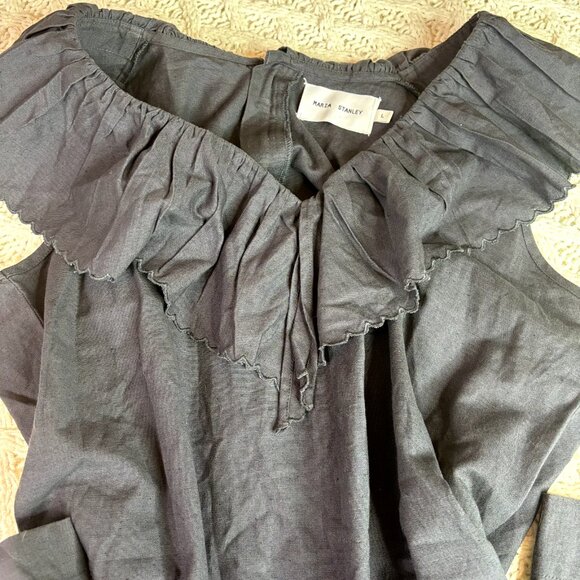 Maria Stanley Anthropologie Cascada Ruffle Jumpsuit, Black Wide Leg Romper, Sz L - Picture 5 of 12